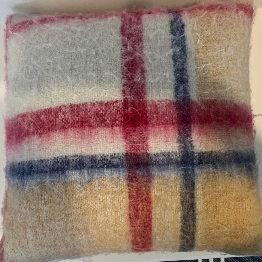 Anthropologie Red and Blue 18x18 Accent Pillows Cozy Plaid Design - Picture 2 of 5
